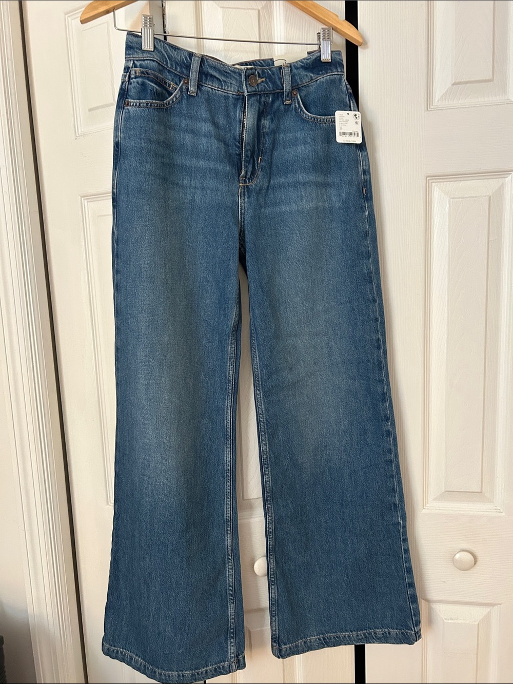 Free People Medium Blue High-Rise Wide-Leg Jeans sz 25